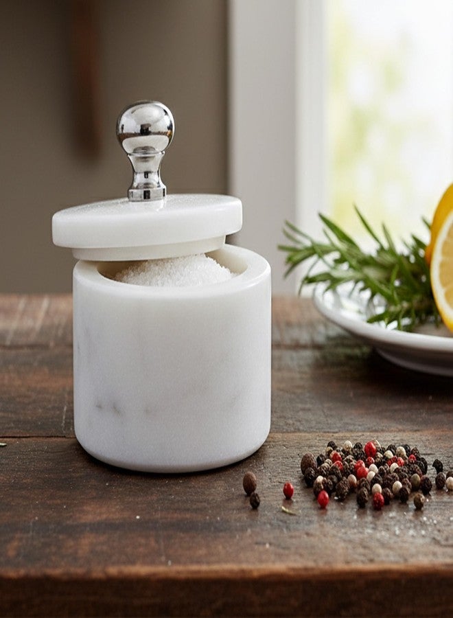 KLEO Marble Salt and Spice Holder with Lid | Small Container | Stone Salt Box/Canister for Kitchen and Dining | Saunf Holder (White) - Image 2